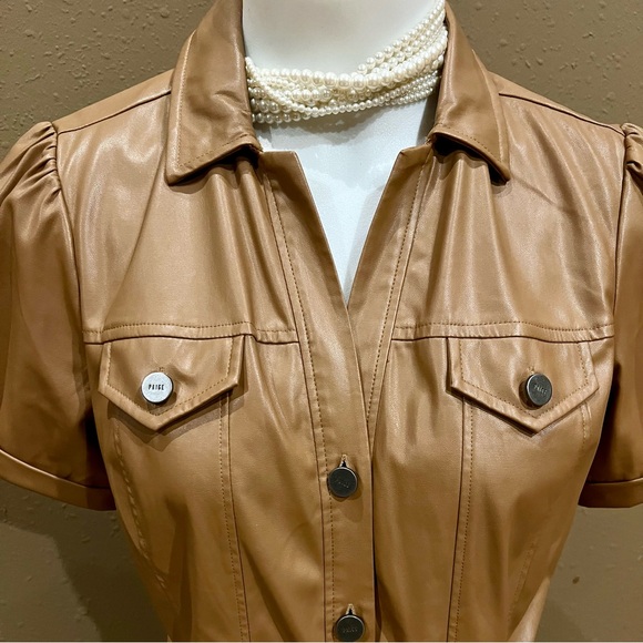 PAIGE Amina Faux-Leather Short-Sleeve Button-Front Mini Dress Size Medium - Picture 3 of 5